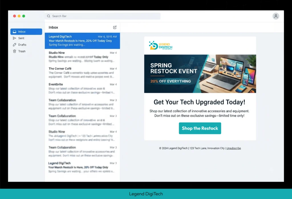 Email marketing campaign shown in an inbox